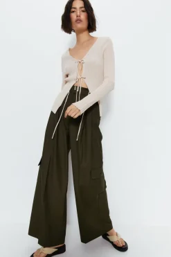 Tie Front Ribbed Knit Cardigan