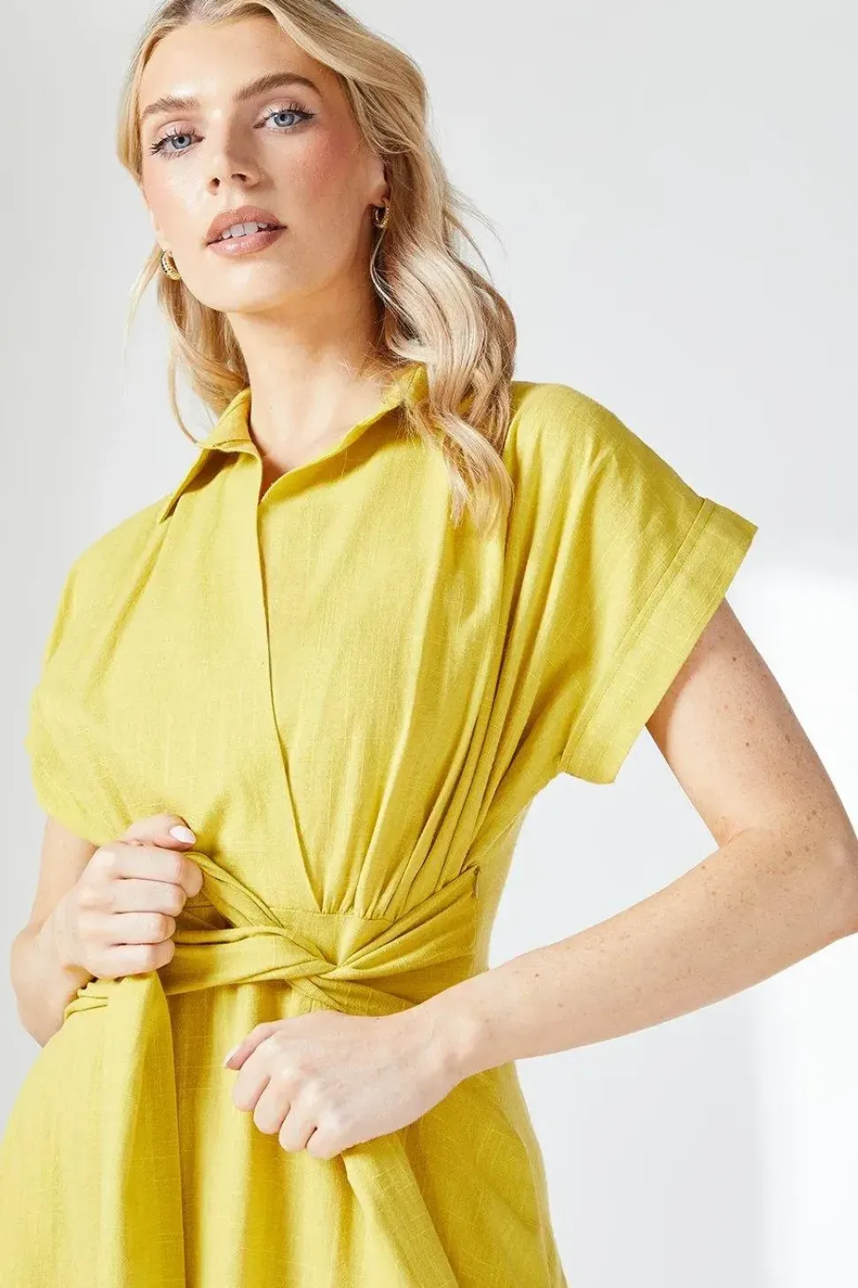 Tie Front Shirt Midi Dress