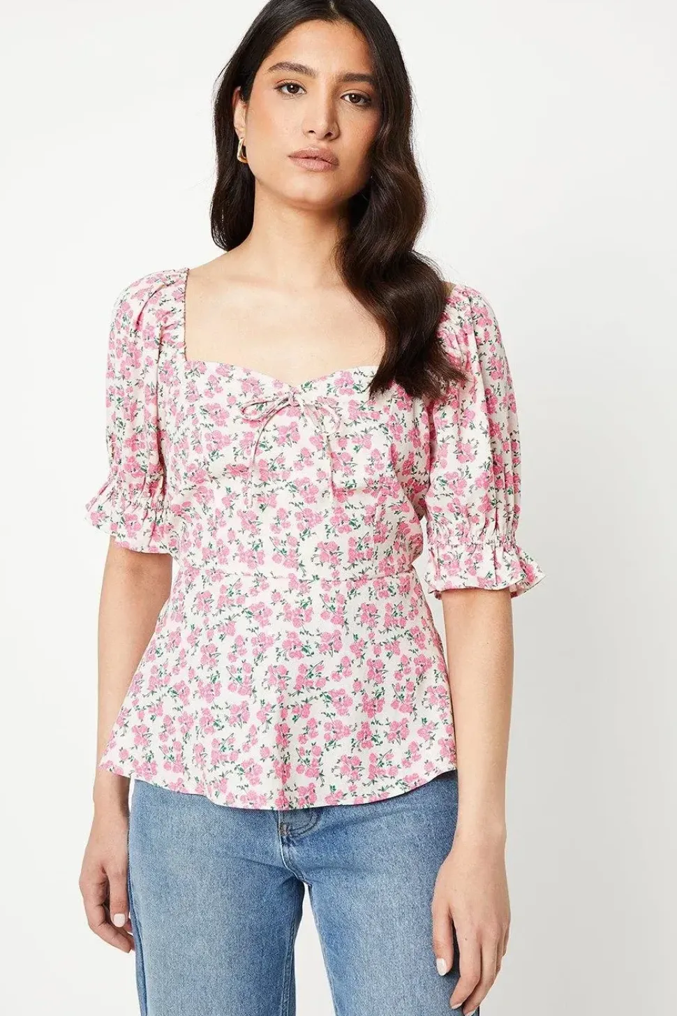 Tie Front Sweetheart Neck Top