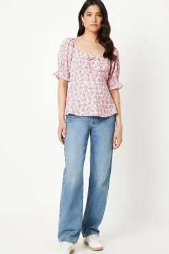 Tie Front Sweetheart Neck Top