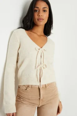 Tie Front V Neck Knitted Cardigan