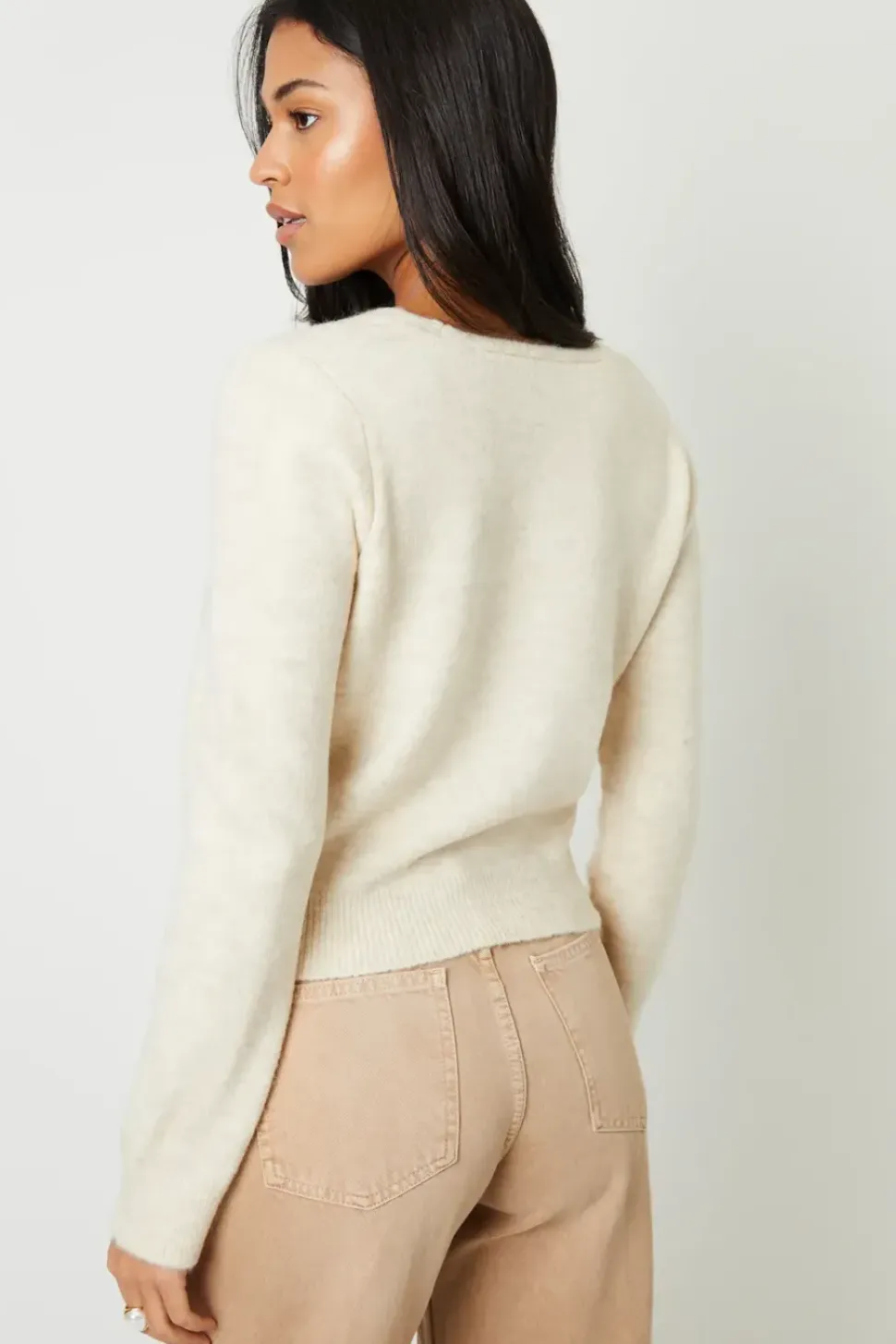 Tie Front V Neck Knitted Cardigan