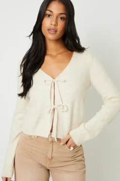 Tie Front V Neck Knitted Cardigan
