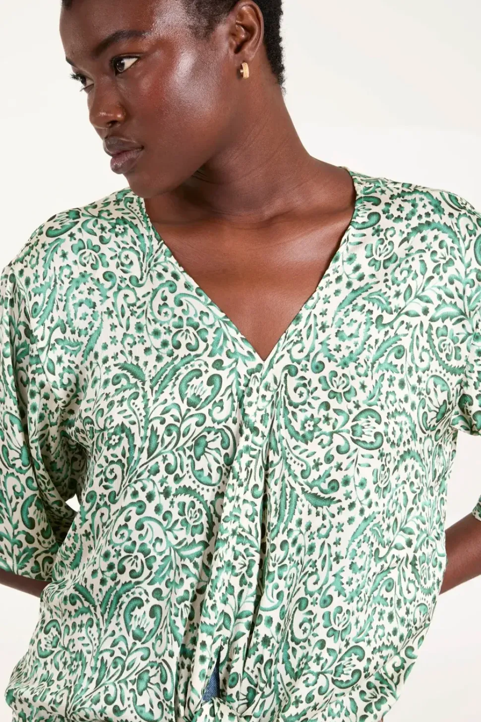 Tie Front V Neck Top