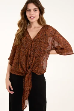 Tie Front V Neck Top