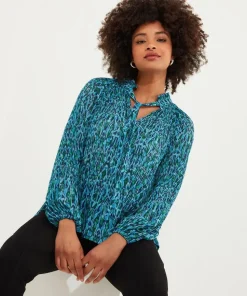Tie-Neck Animal Print Blouse