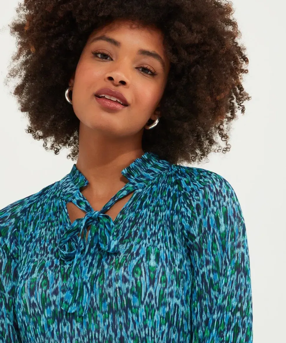Tie-Neck Animal Print Blouse