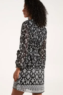 Tie Neck Belted Waist Smock Mini Dress
