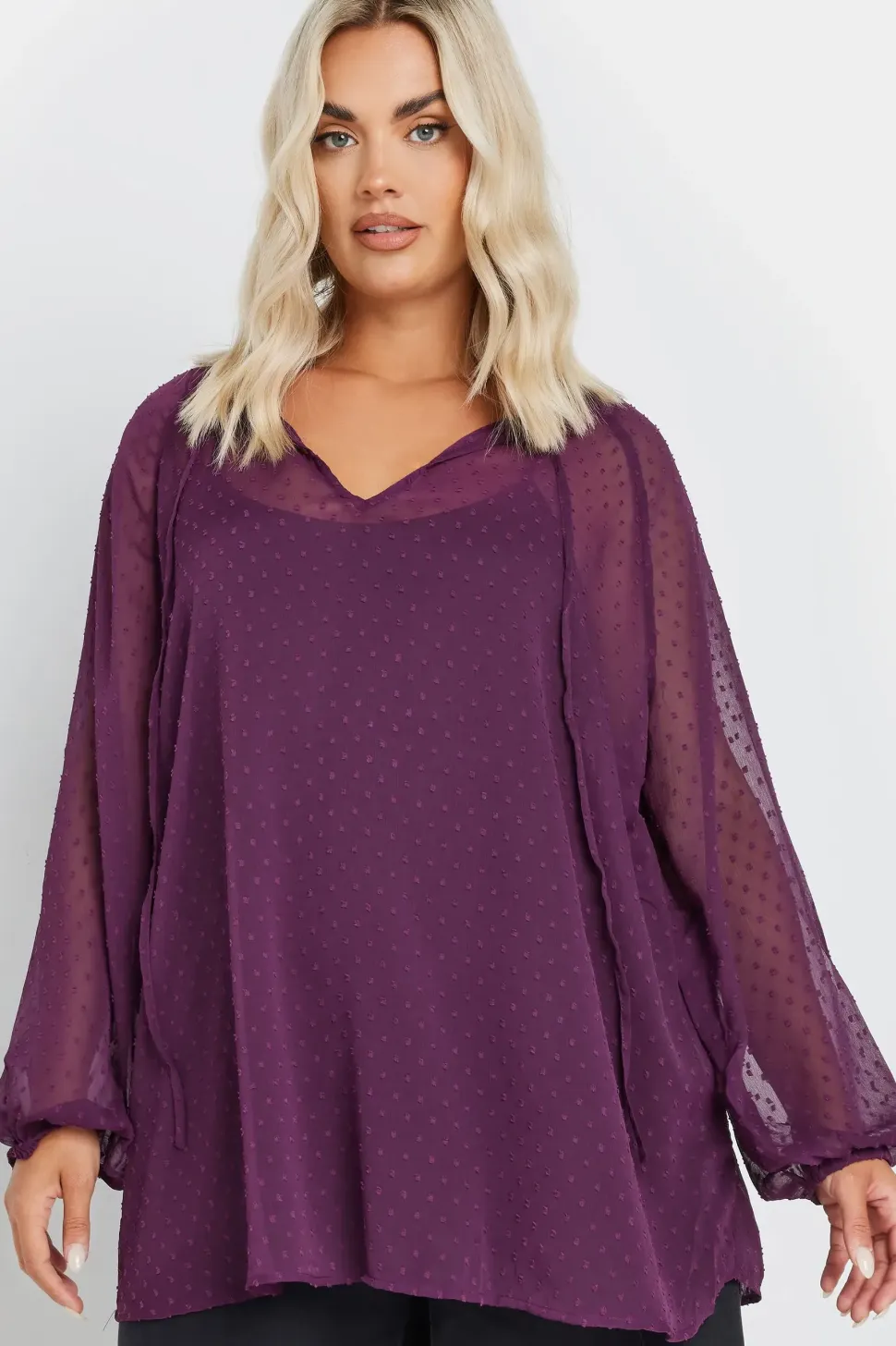 Tie Neck Dobby Blouse