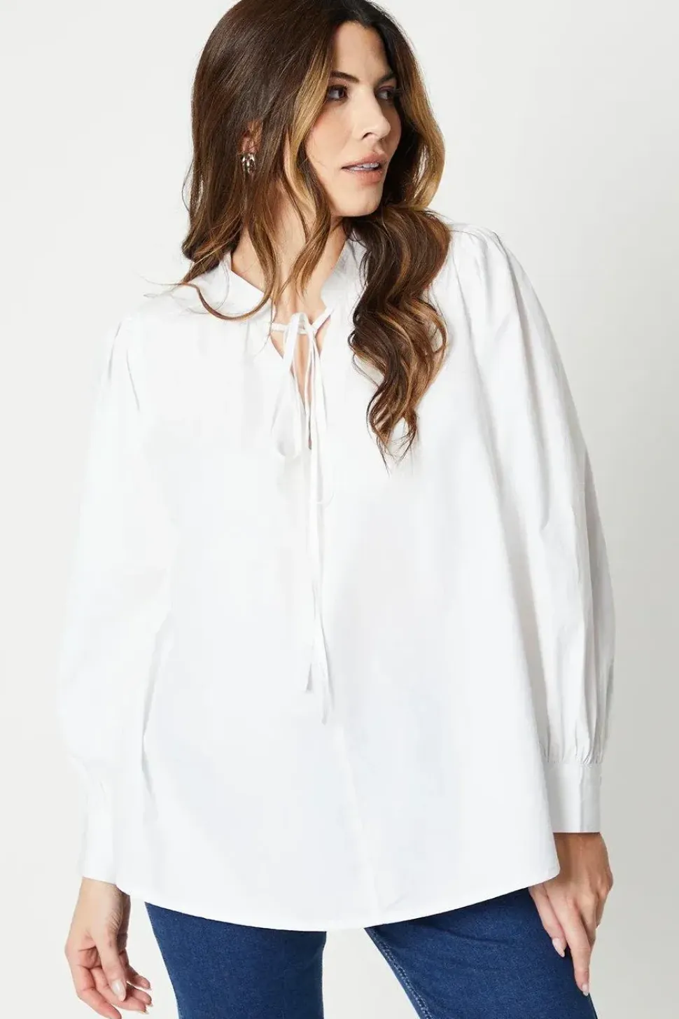 Tie Neck Grandad Collar Shirt