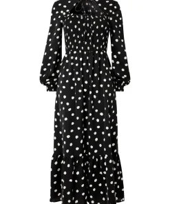 Tie-Neck Polka Dot Midi Dress