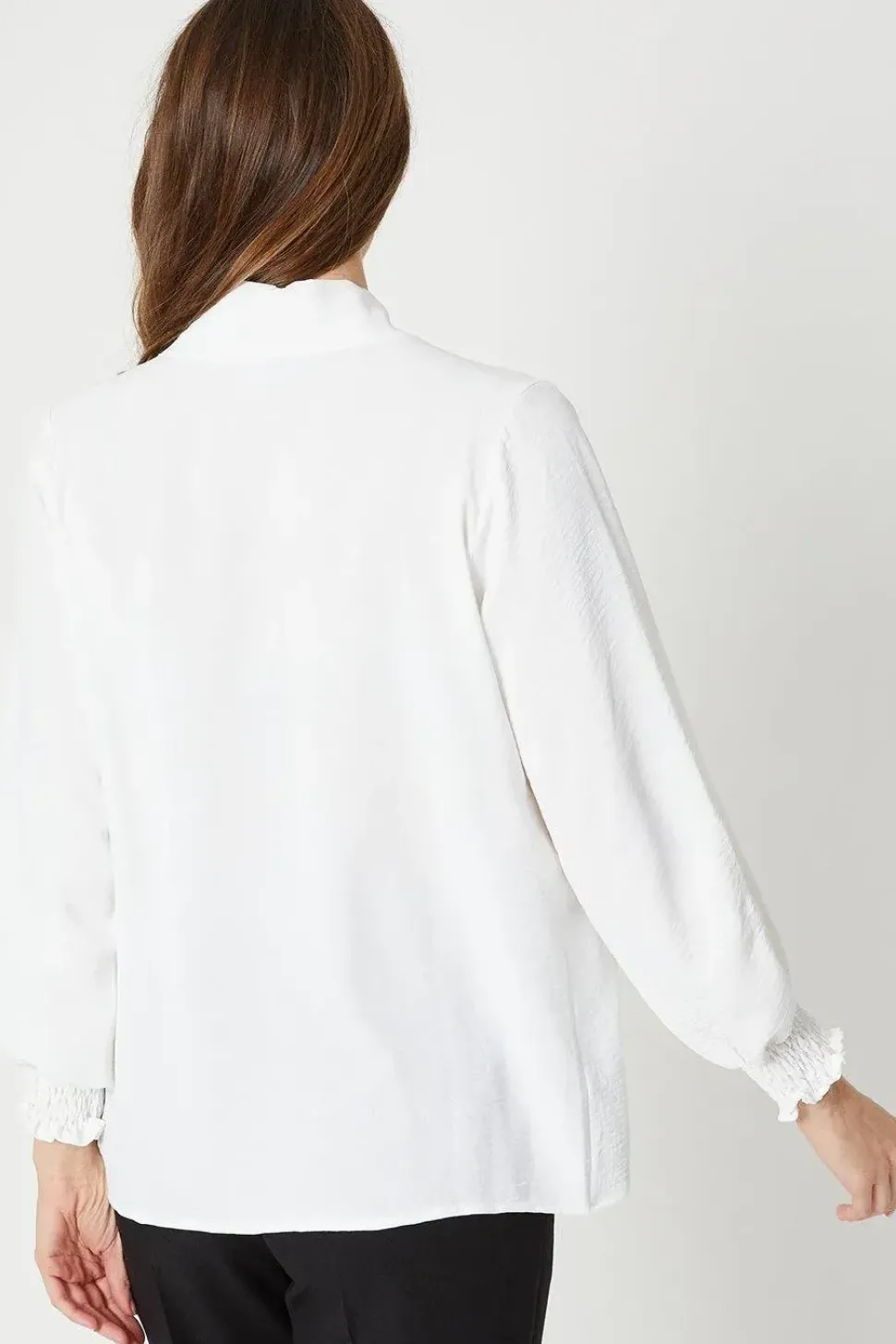 Tie Neck Shirred Cuff Top