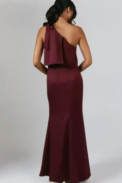 Tie One Shoulder Satin Bridesmaid Maxi Dress