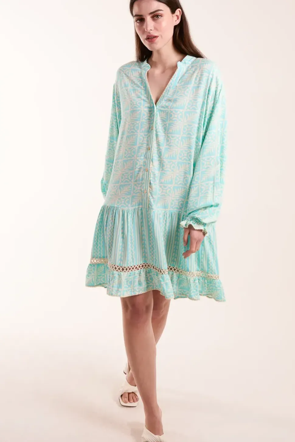 Tiered Button Down Mini Dress With Tier