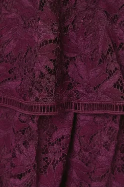 Tiered Lace Dress With Flutter Sleeve & Trims