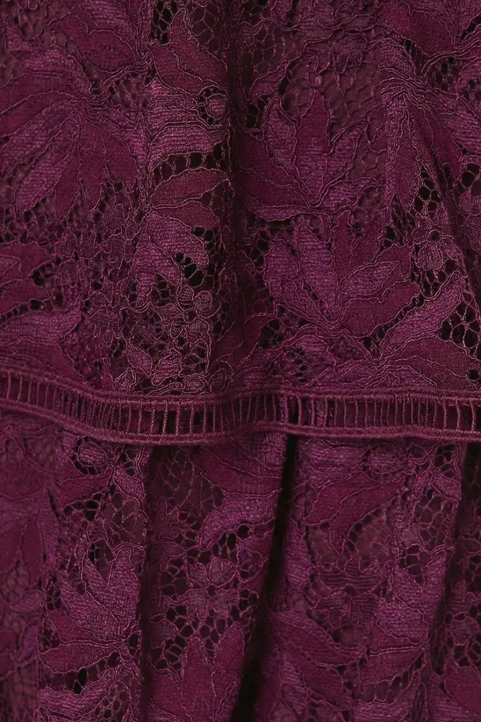 Tiered Lace Dress With Flutter Sleeve & Trims