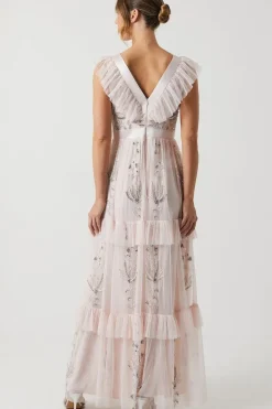 Tiered Mesh Bridesmaid Dress With Embellishment