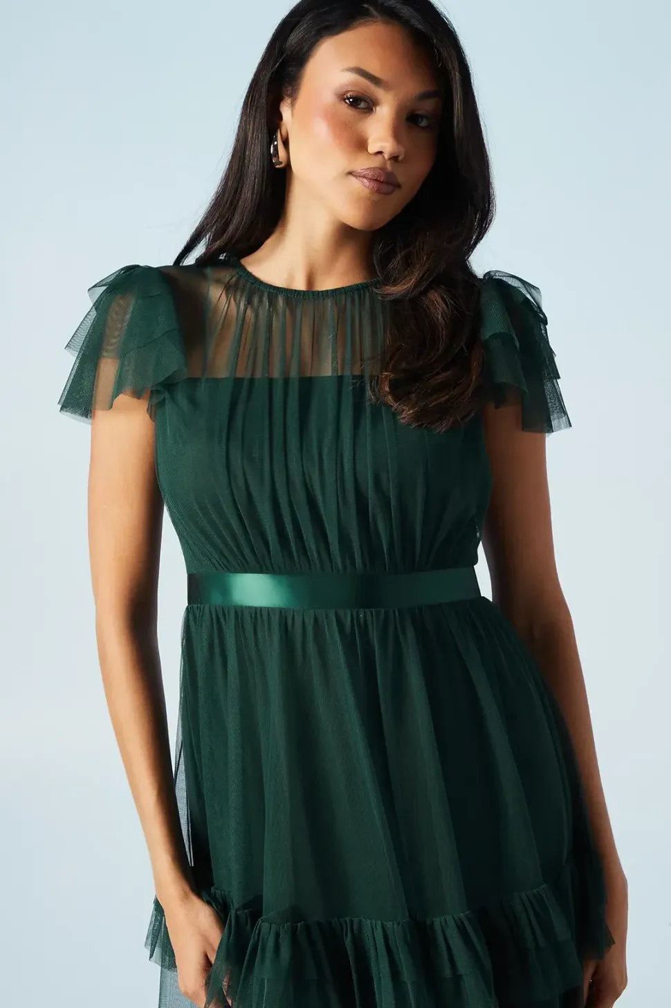 Tiered Skirt Mesh Bridesmaid Dress