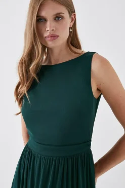 Tiered Skirt Stretch Mesh Bridesmaid Dress