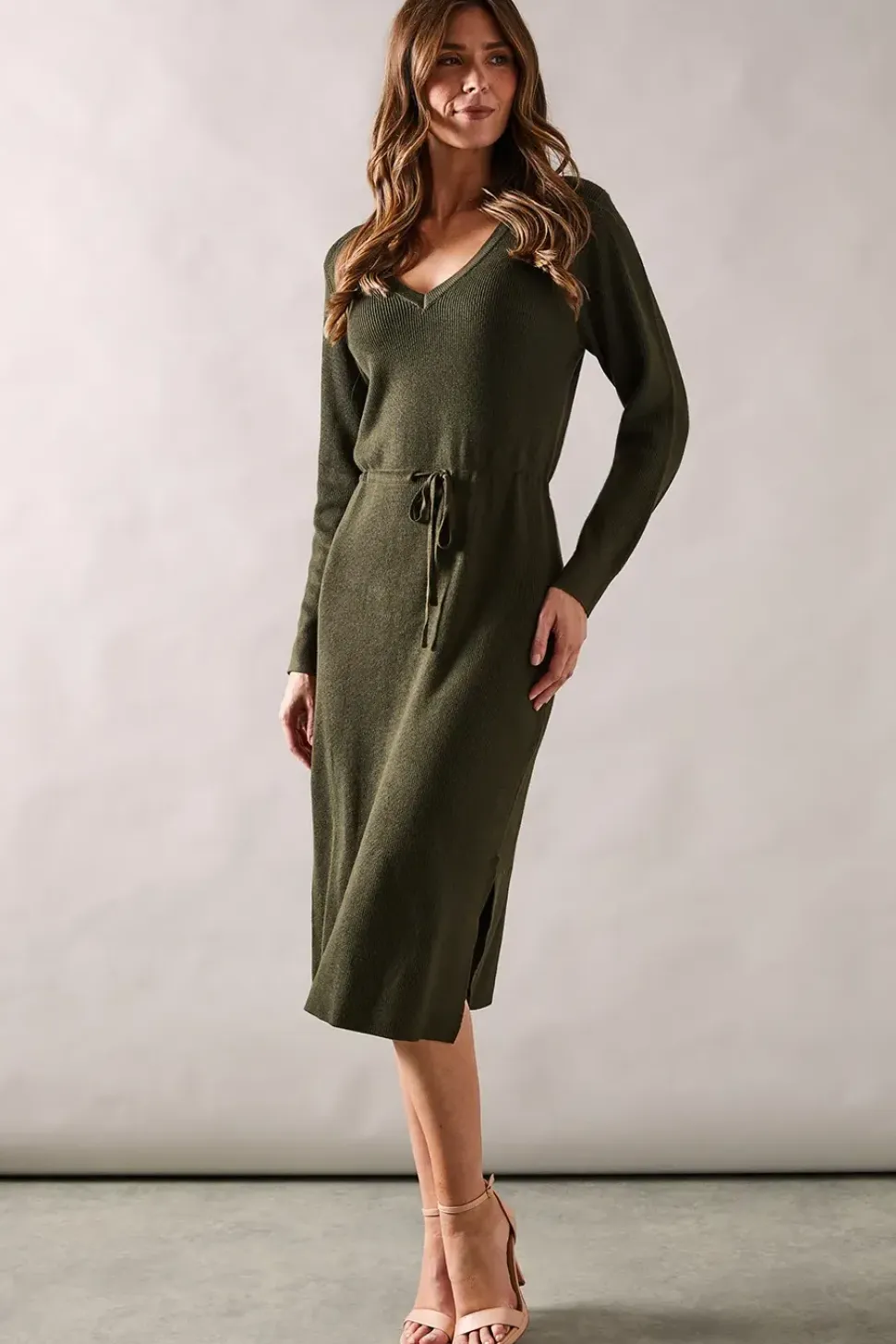Tie Rib Knitted Midi Dress