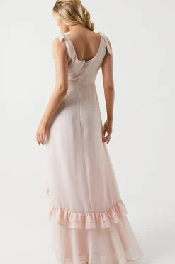Tie Shoulder Chiffon Maxi Bridesmaids Dress
