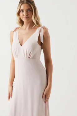 Tie Shoulder Chiffon Maxi Bridesmaids Dress