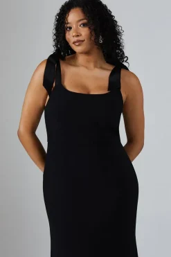 Tie Shoulder Contrast Satin And Crepe Bridesmaid Maxi Dress