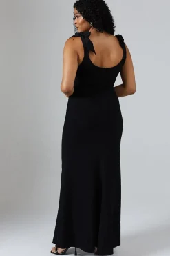 Tie Shoulder Contrast Satin And Crepe Bridesmaid Maxi Dress