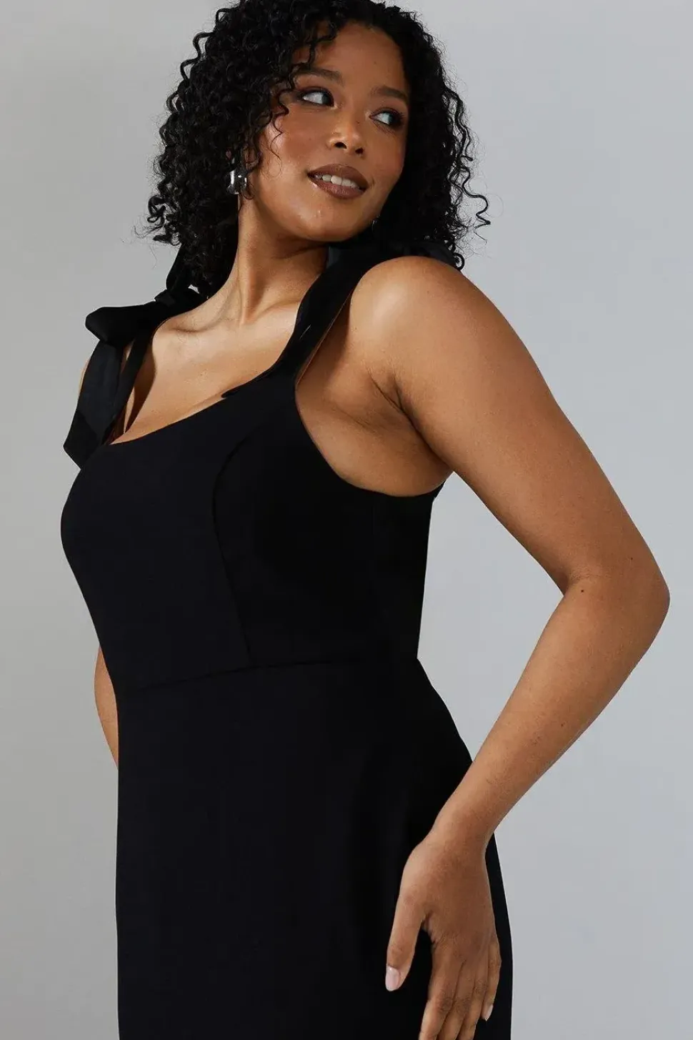 Tie Shoulder Contrast Satin And Crepe Bridesmaid Maxi Dress