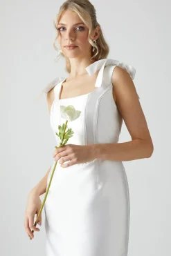 Tie Shoulder Corseted Satin Column Dress