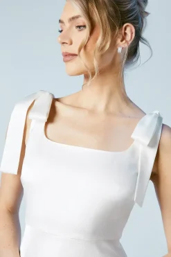 Tie Shoulder Satin Bridal Mini Dress