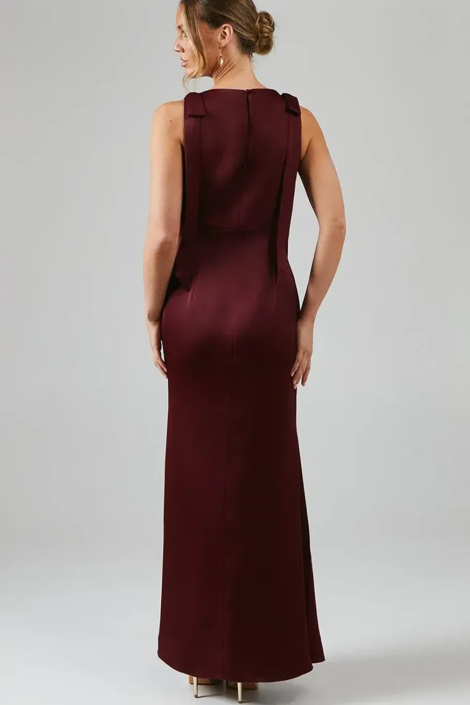 Tie Shoulder Satin Bridesmaid Maxi Dress