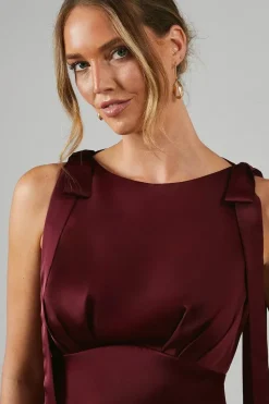 Tie Shoulder Satin Bridesmaid Maxi Dress