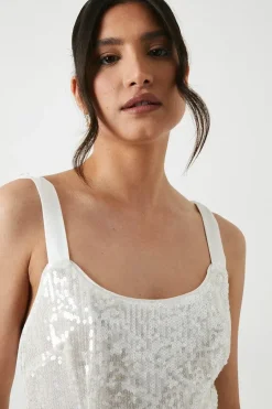 Tie Shoulder Sheer Sequin Column Wedding Dress