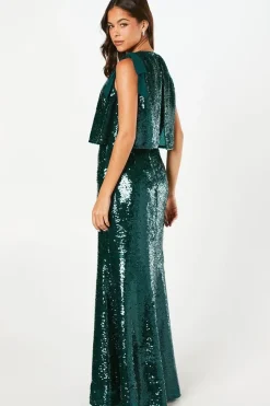 Tie Shoulder Stretch Sequin Maxi Dress