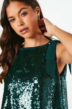 Tie Shoulder Stretch Sequin Maxi Dress