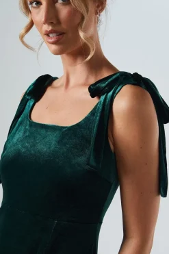 Tie Shoulder Velvet Bridesmaids Maxi Dress