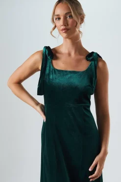 Tie Shoulder Velvet Bridesmaids Maxi Dress