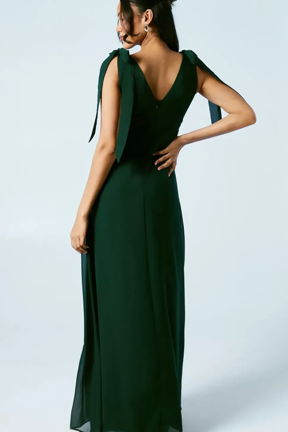 Tie Shoulder Waterfall Wrap Chiffon Bridesmaids Maxi Dress