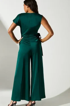 Tie Side Satin Drape Wide Leg Jumpsuit
