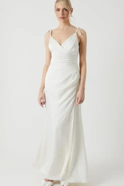 Tie Strap Wrap Fishtail Maxi Wedding Dress