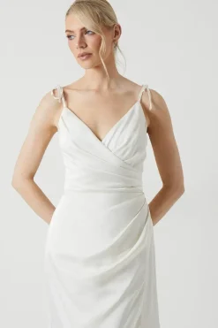 Tie Strap Wrap Fishtail Maxi Wedding Dress