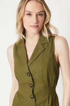 Tie Waist Sleeveless Shirt Midi Dress