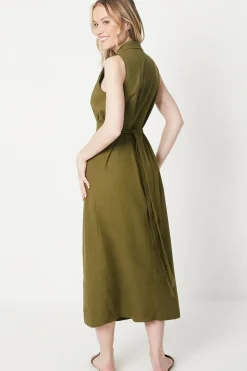 Tie Waist Sleeveless Shirt Midi Dress