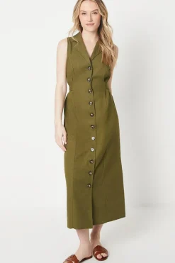 Tie Waist Sleeveless Shirt Midi Dress