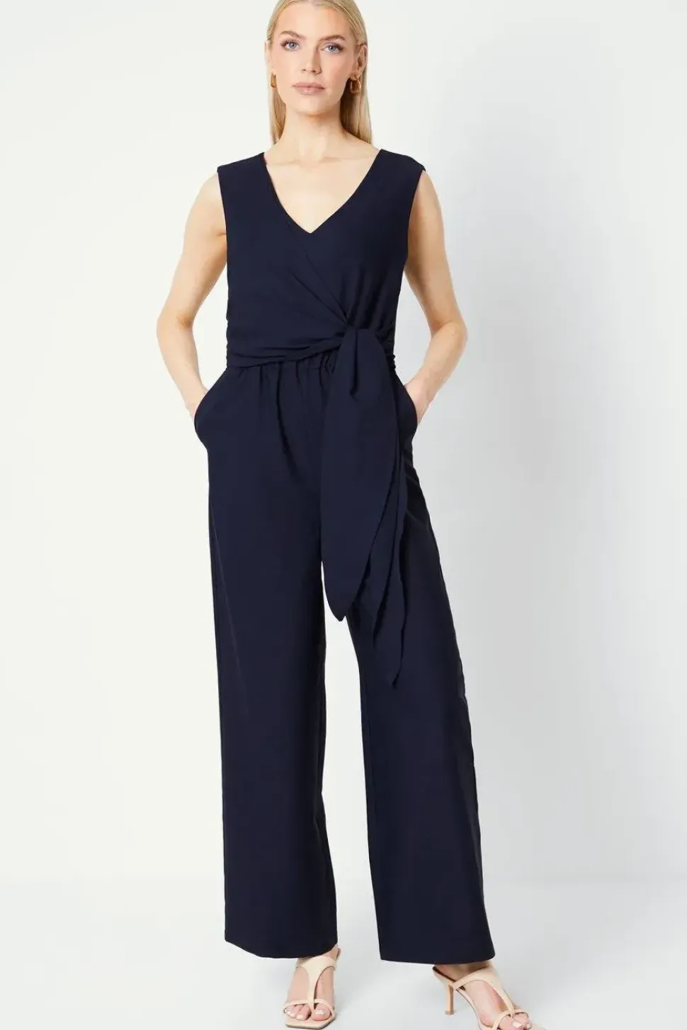 Tie Waist V-neck Jumpsuit