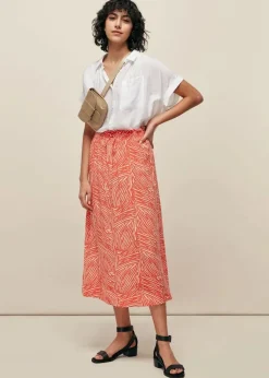 Tiger Palm Smocked Waist Skirt-Animal Print
