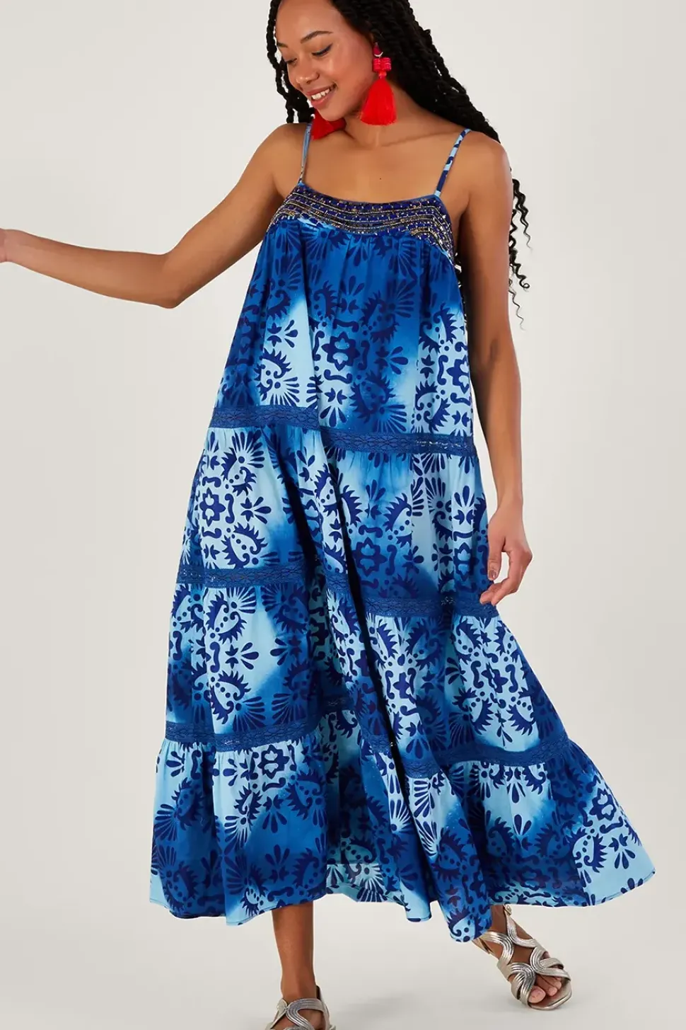 Tile Batik Print Cami Midi Dress