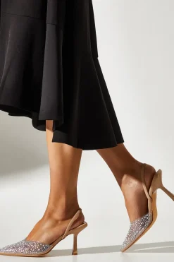 Tilly Diamante And Pearl Sling Back Pointed Court Shoes
