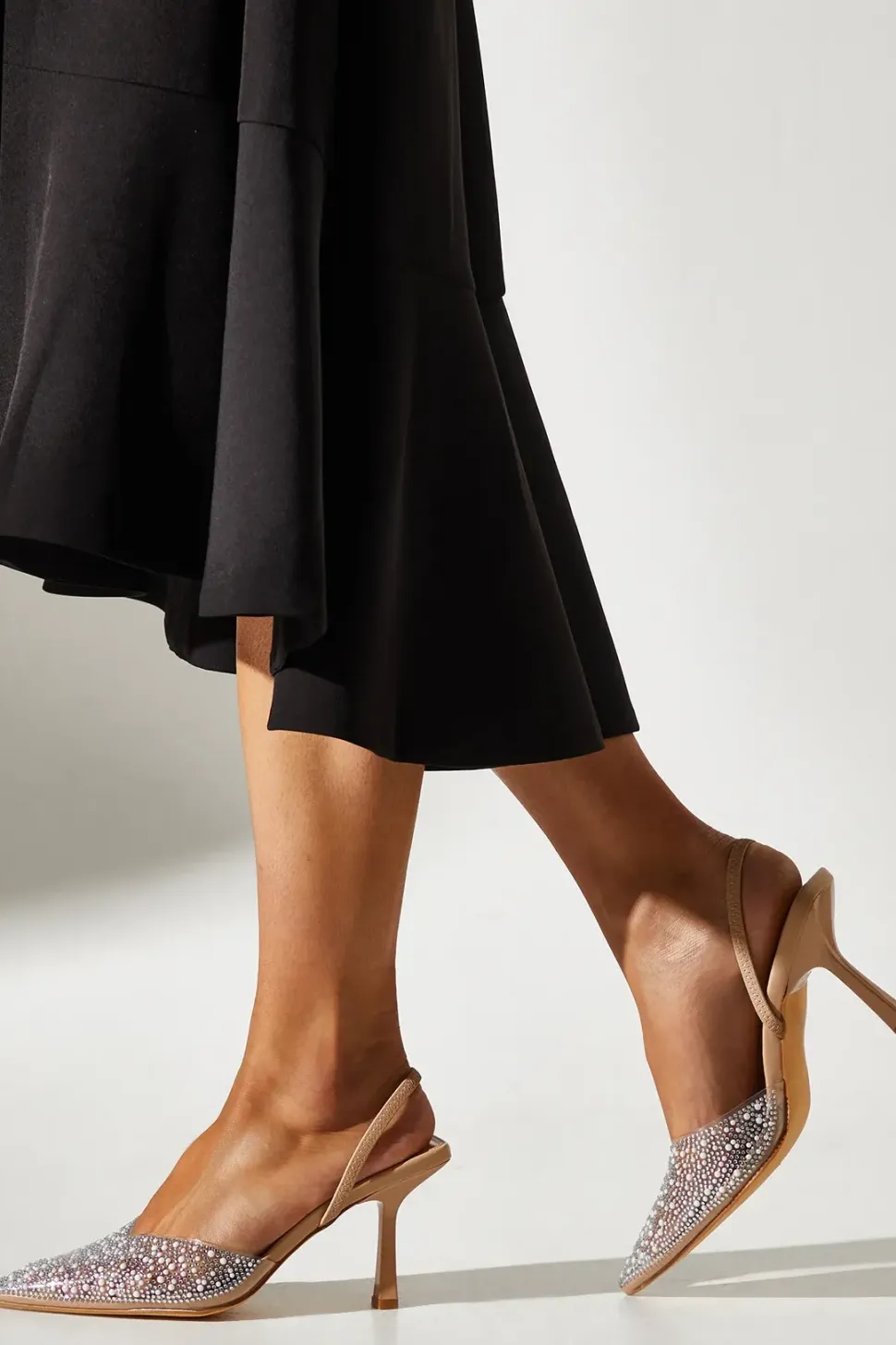 Tilly Diamante And Pearl Sling Back Pointed Court Shoes